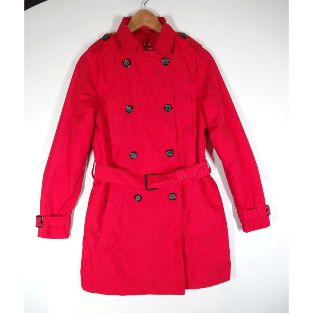 SCOTTeVEST Trench Coat Women Small Red Belted Utility Travelcore Jacket 3643